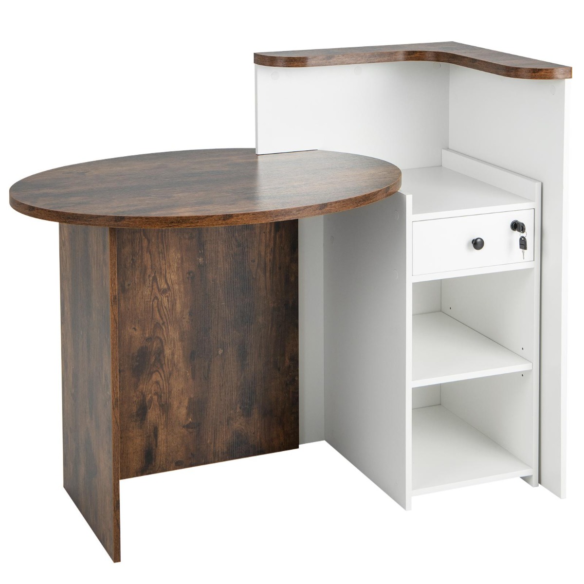 Reception Desk with Lockable Drawer and Adjustable Shelf for Office-Rustic Brown