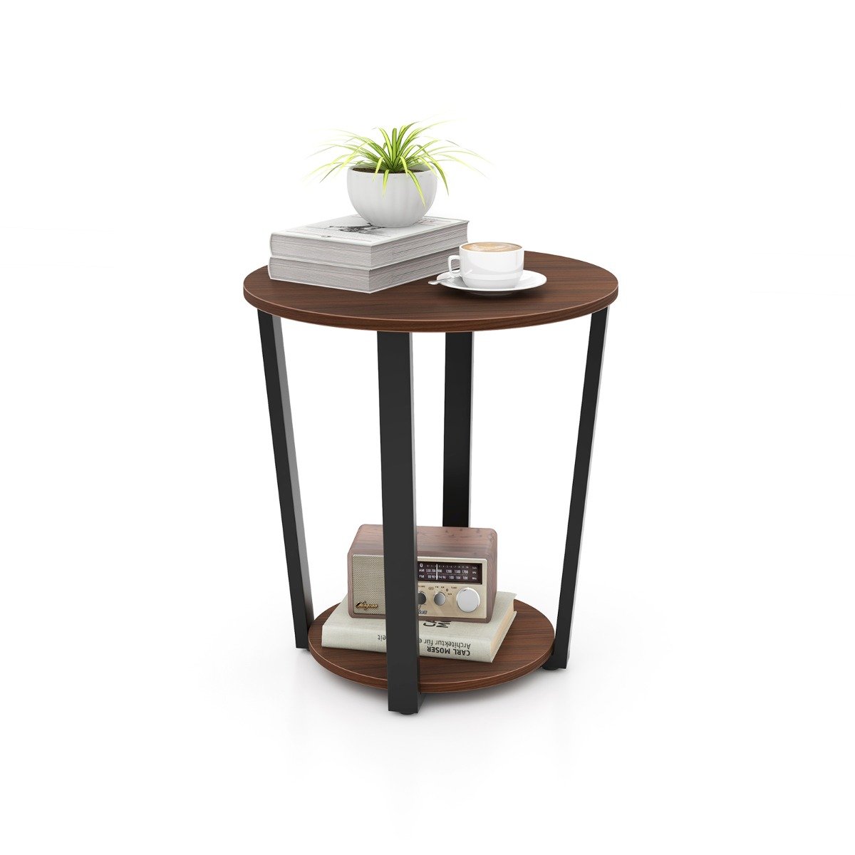 2-Tier Accent Side Table with Open Shelf-Walnut