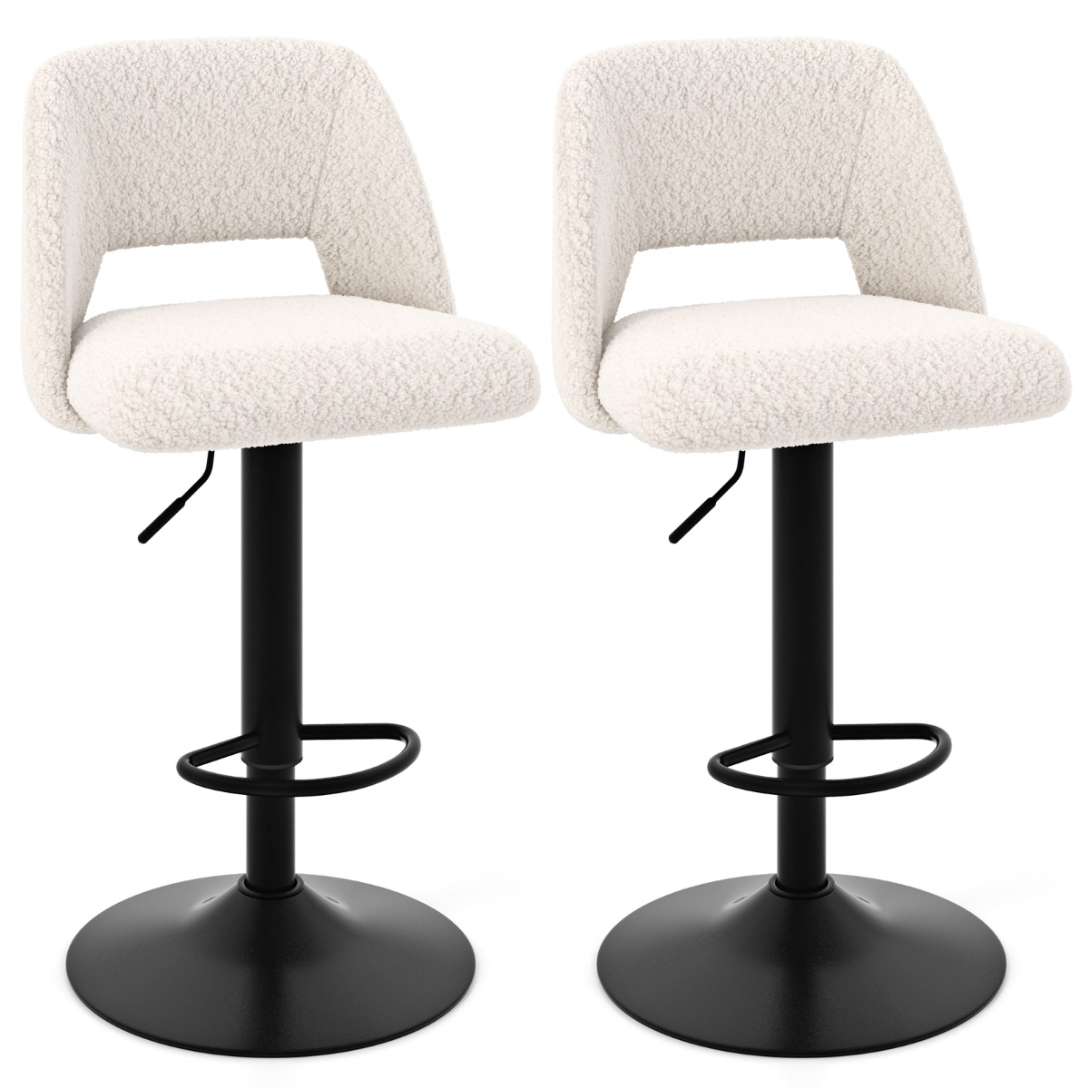 Set of 2 Adjustable Swivel Bar Stools with Backrests Footrests-White