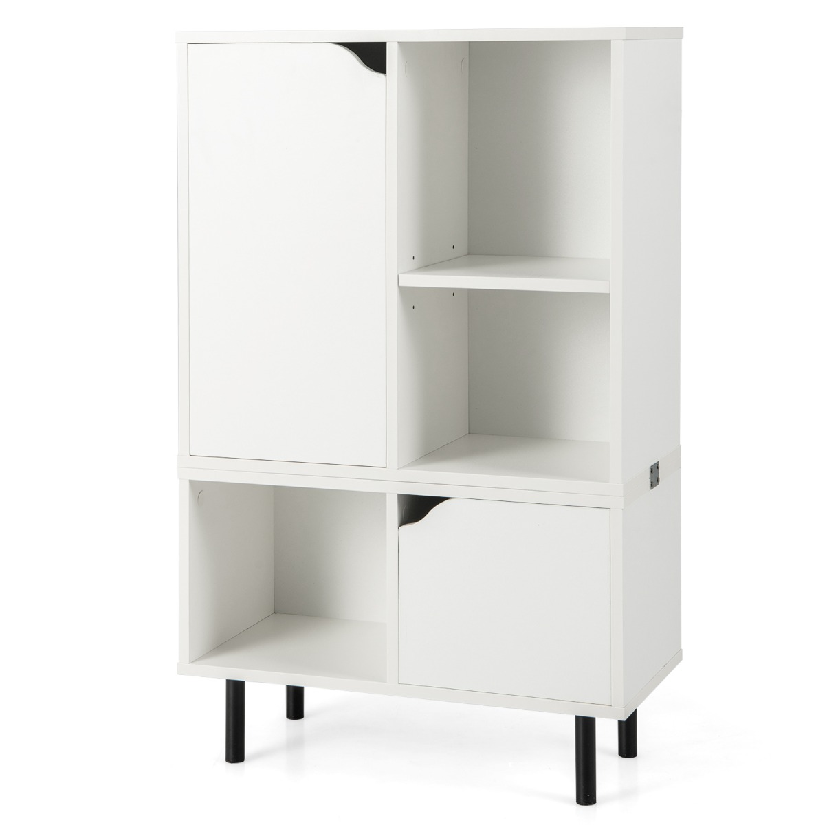 Stackable Bookcase with Adjustable Shelf and Cubes for Living Room Bedroom-White