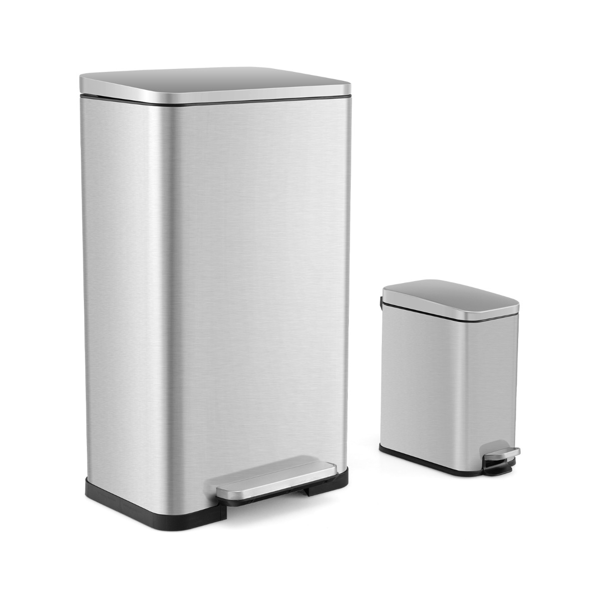 40L and 6L Step Trash Can Combo Set with Detachable Inner Buckets-Silver