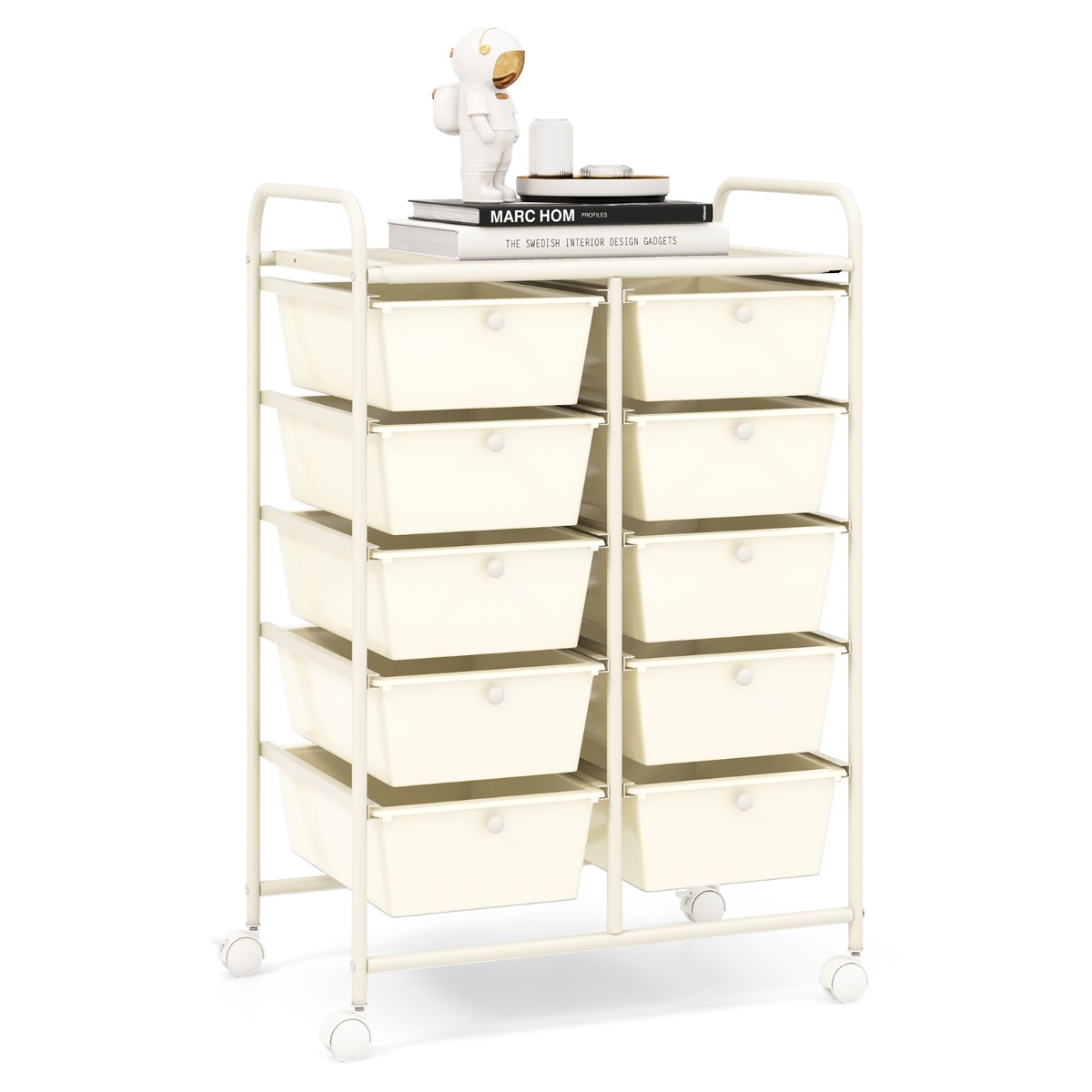 Storage Rolling Cart with 10-Drawer for Tools Scrapbook Paper Organising-White