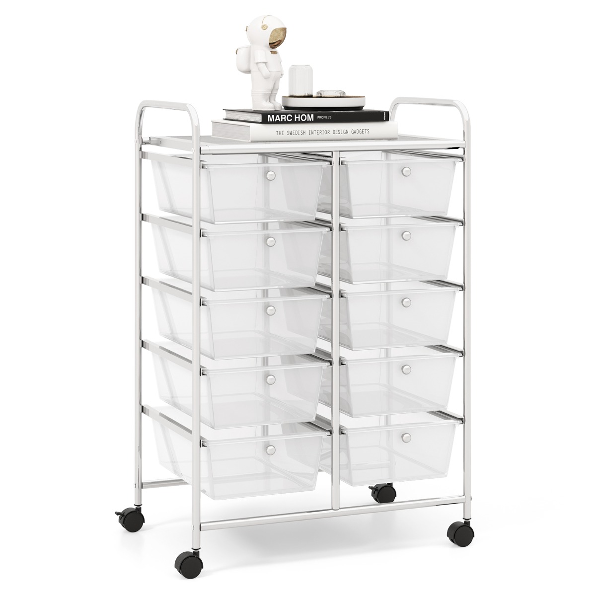 Storage Rolling Cart with 10-Drawer for Tools Scrapbook Paper Organising-Clear