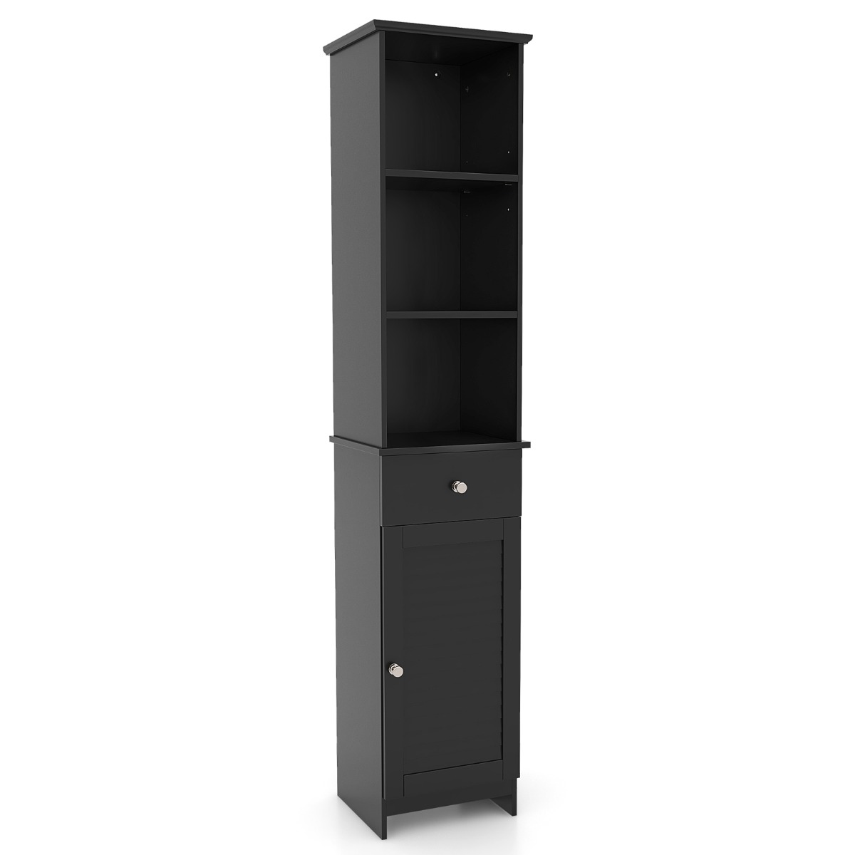 Tall Bathroom Cabinet with Adjustable Shelves-Black