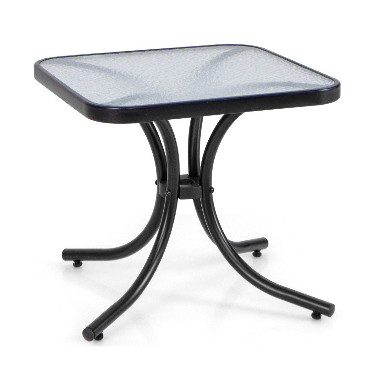 Tempered Glass Top Patio Table with Heavy-duty Metal Frame-Black