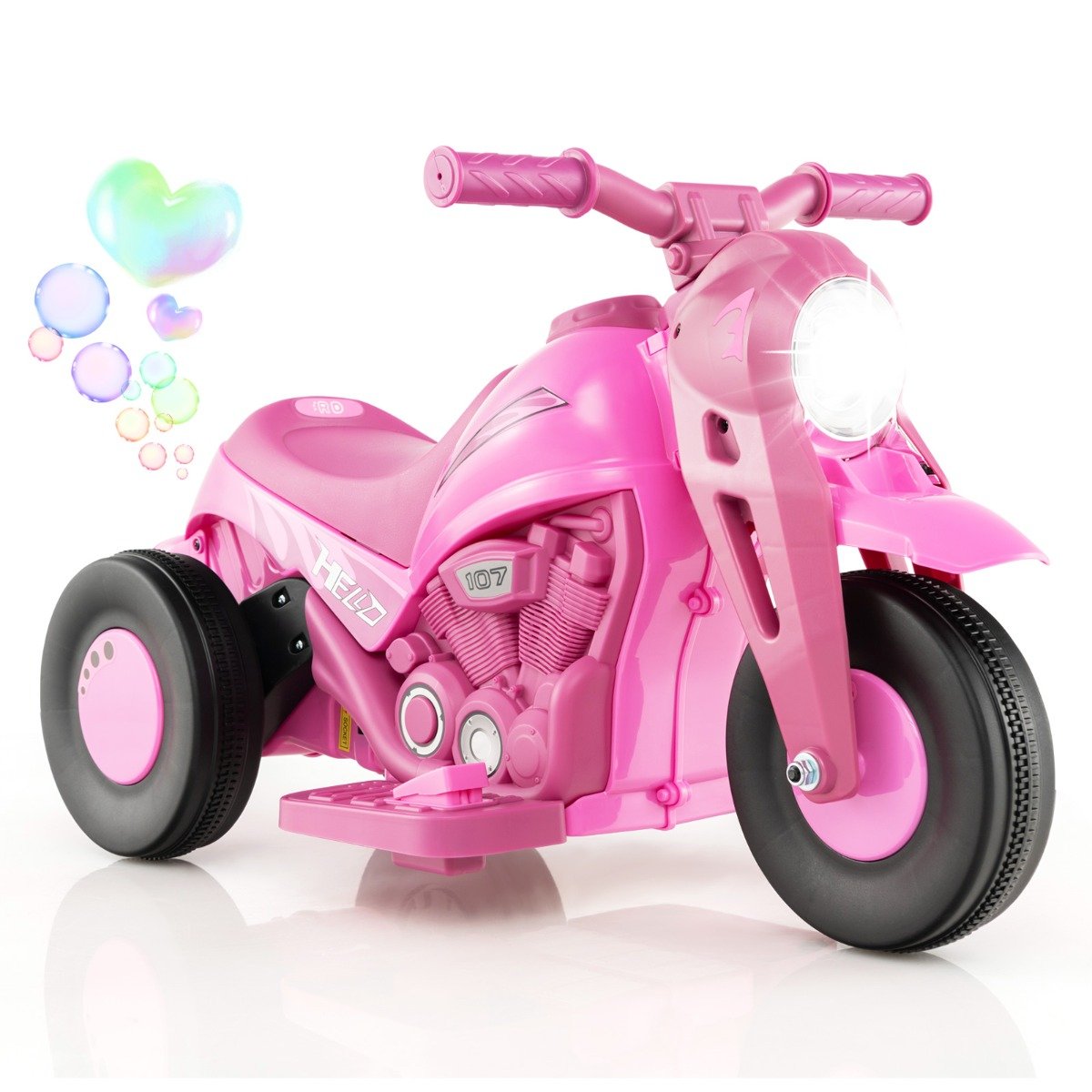 6V Electric Kid Ride on Motorcycle with Bubble Maker-Pink