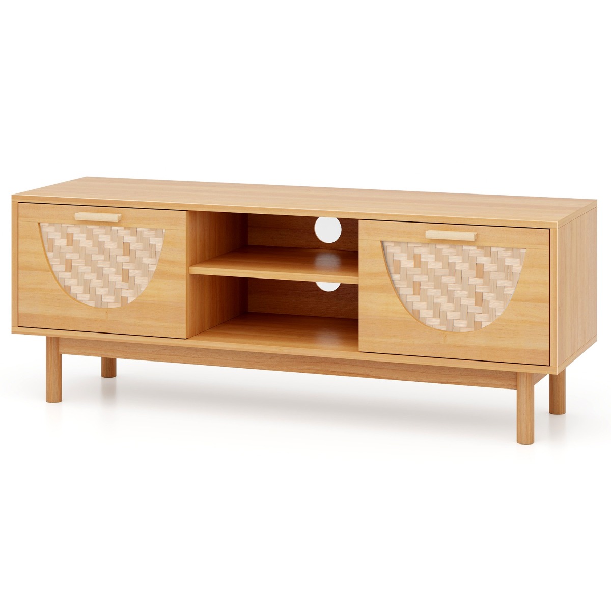 TV Console Media Cabinet with 2 Drawers & Bamboo Woven Fronts-Natural