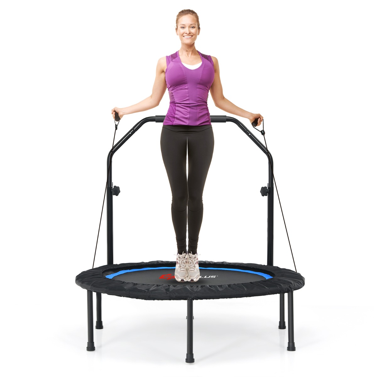 101 cm Mini Trampoline with 2 Resistance Bands and Adjustable Foam Handle-Blue