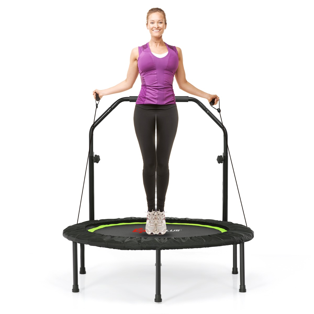 101 cm Mini Trampoline with 2 Resistance Bands and Adjustable Foam Handle-Green