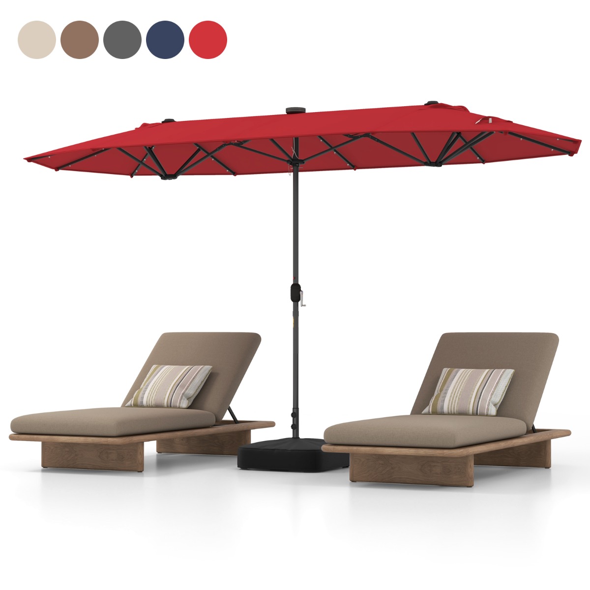 400cm Double-sided Patio Umbrella with Solar Lights-Wine