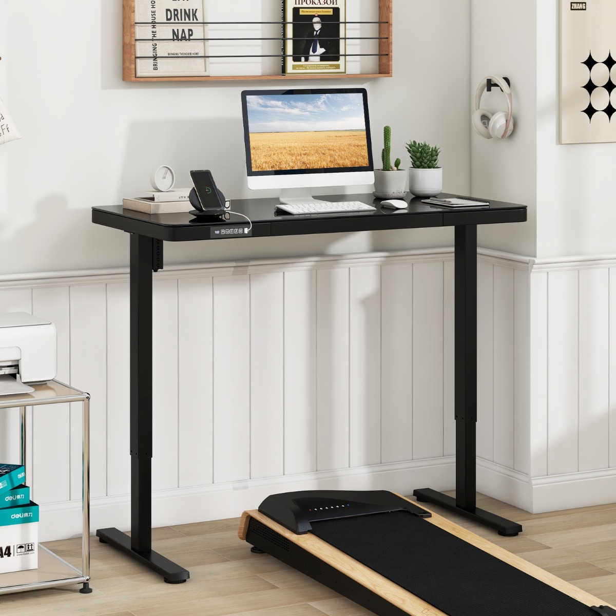 Electric Stand up Desk with Writable Tempered Glass Top