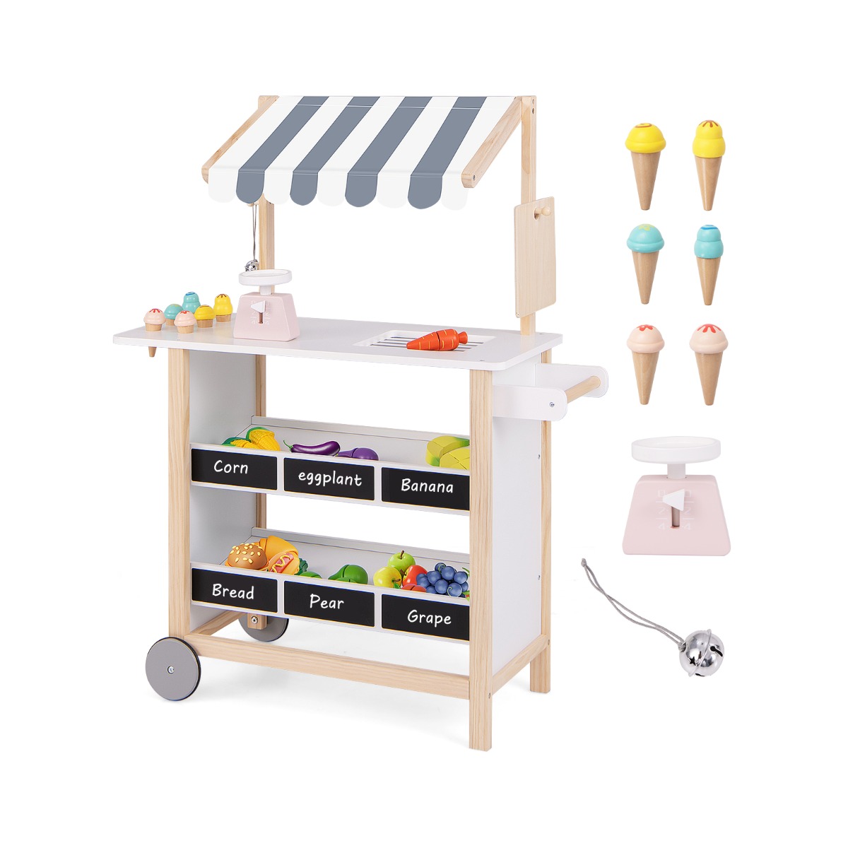 Wooden Pretend Play Kids Grocery Store with Chalkboard-White