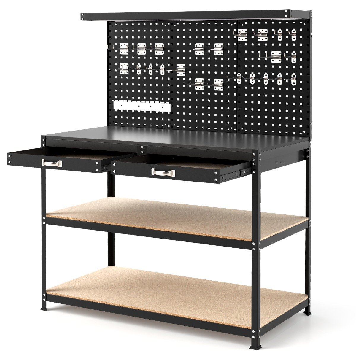 121 x 61 CM Workbench with 3 PCS Pegboard and Drawer-Black