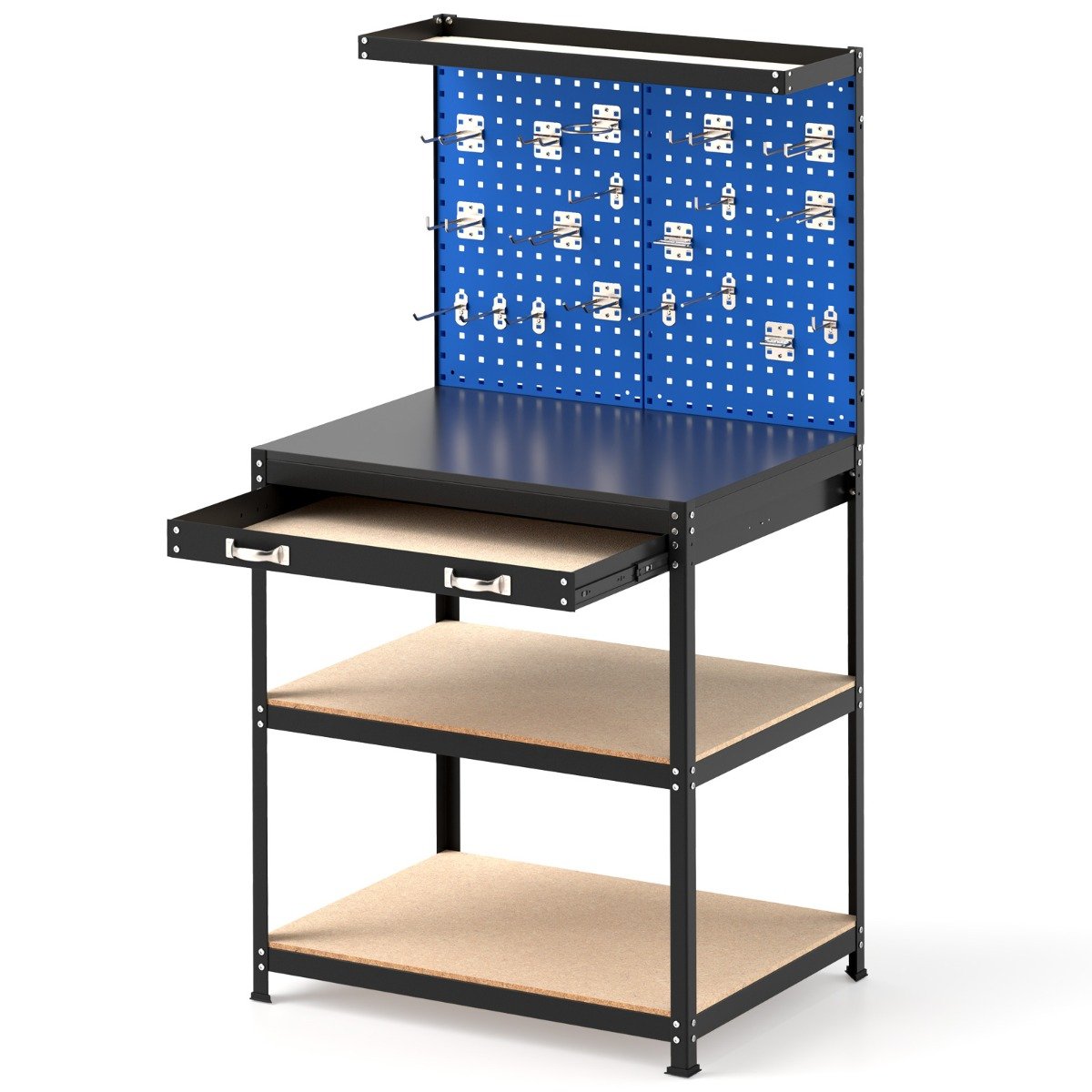 81 x 41 CM Workbench with Pegboard and Drawer and Shelves-Navy