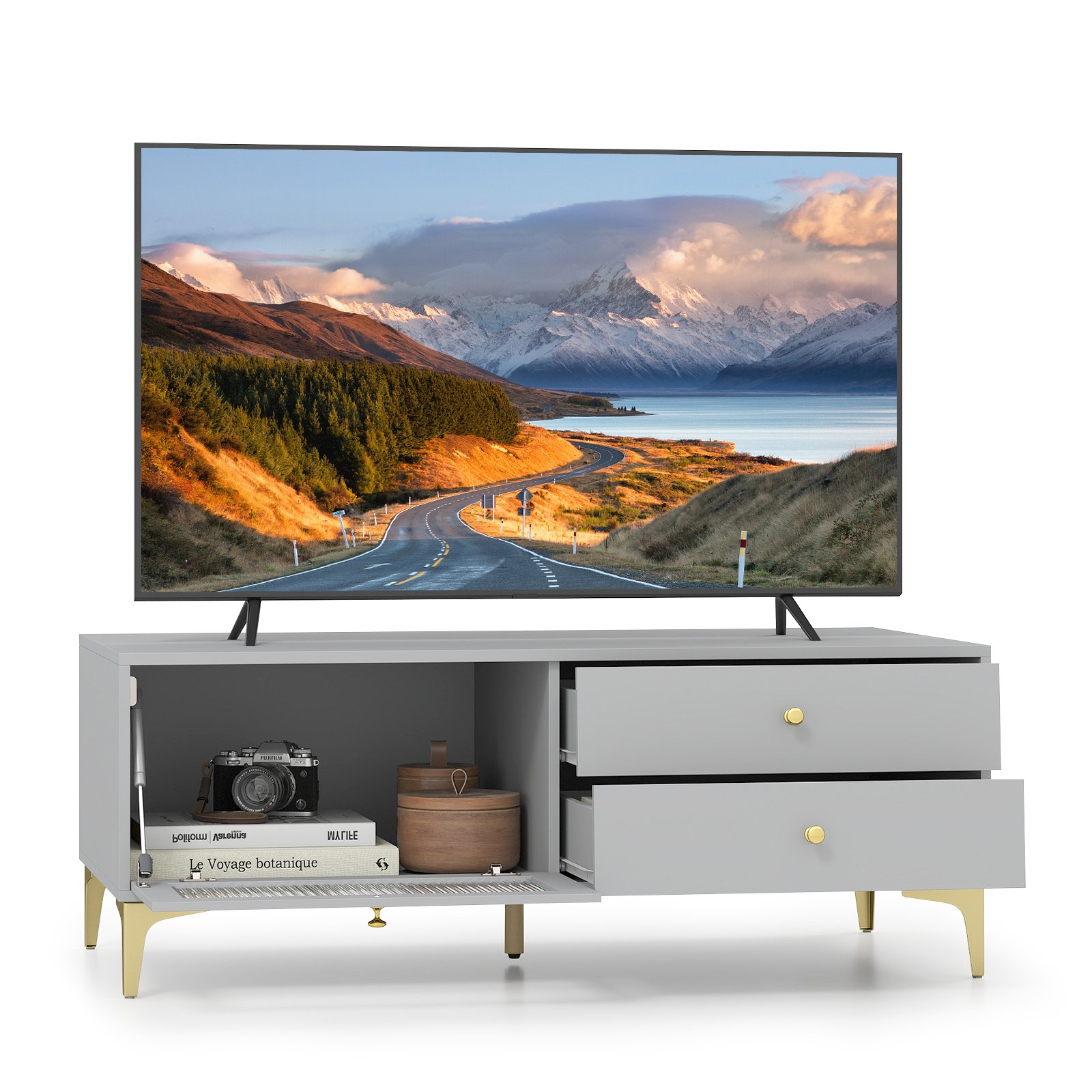 120 cm TV Stand with Compartment for 55-Inch TV-Grey