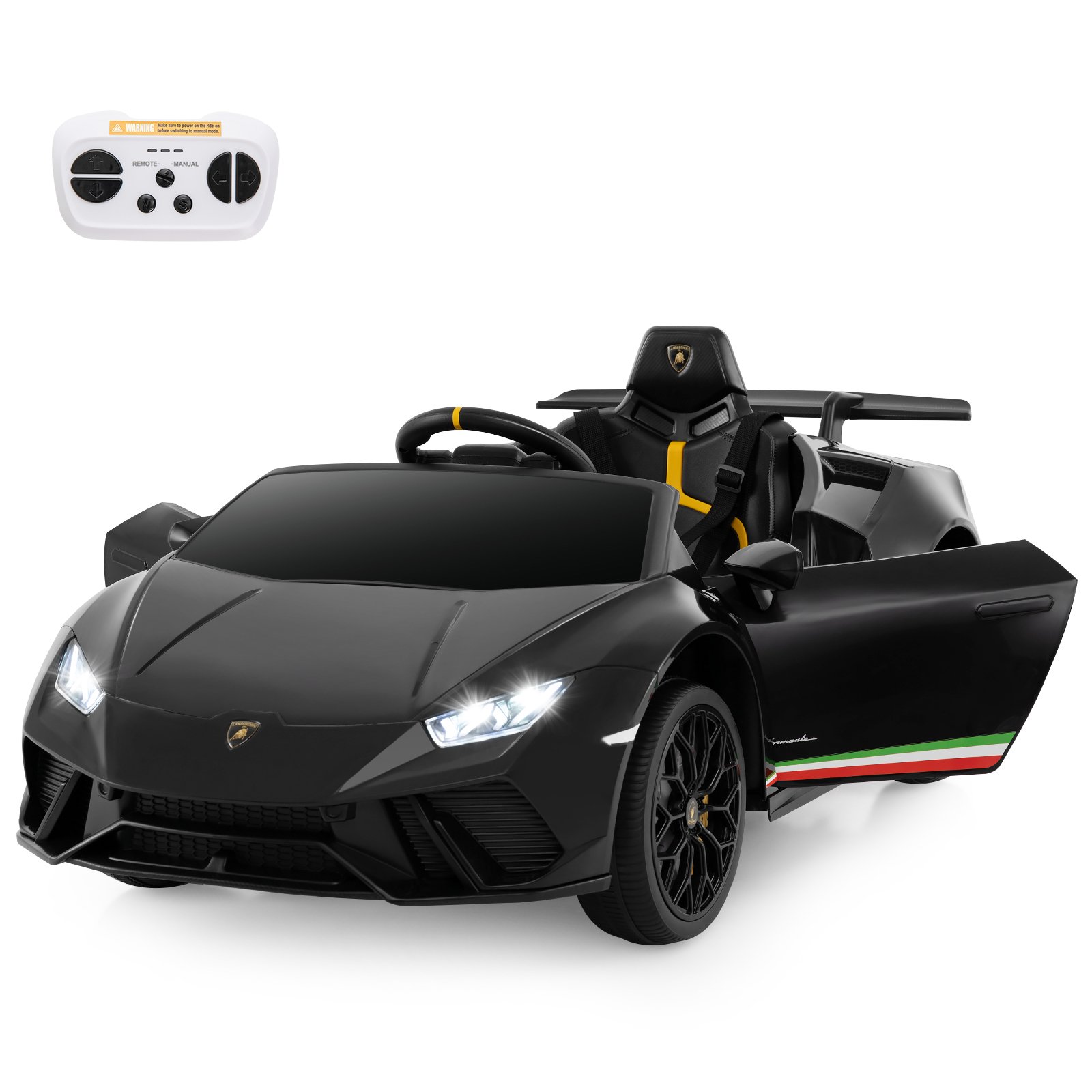 12V Kids Ride on Car Lamborghini with Remote Control and LED Lights-Black