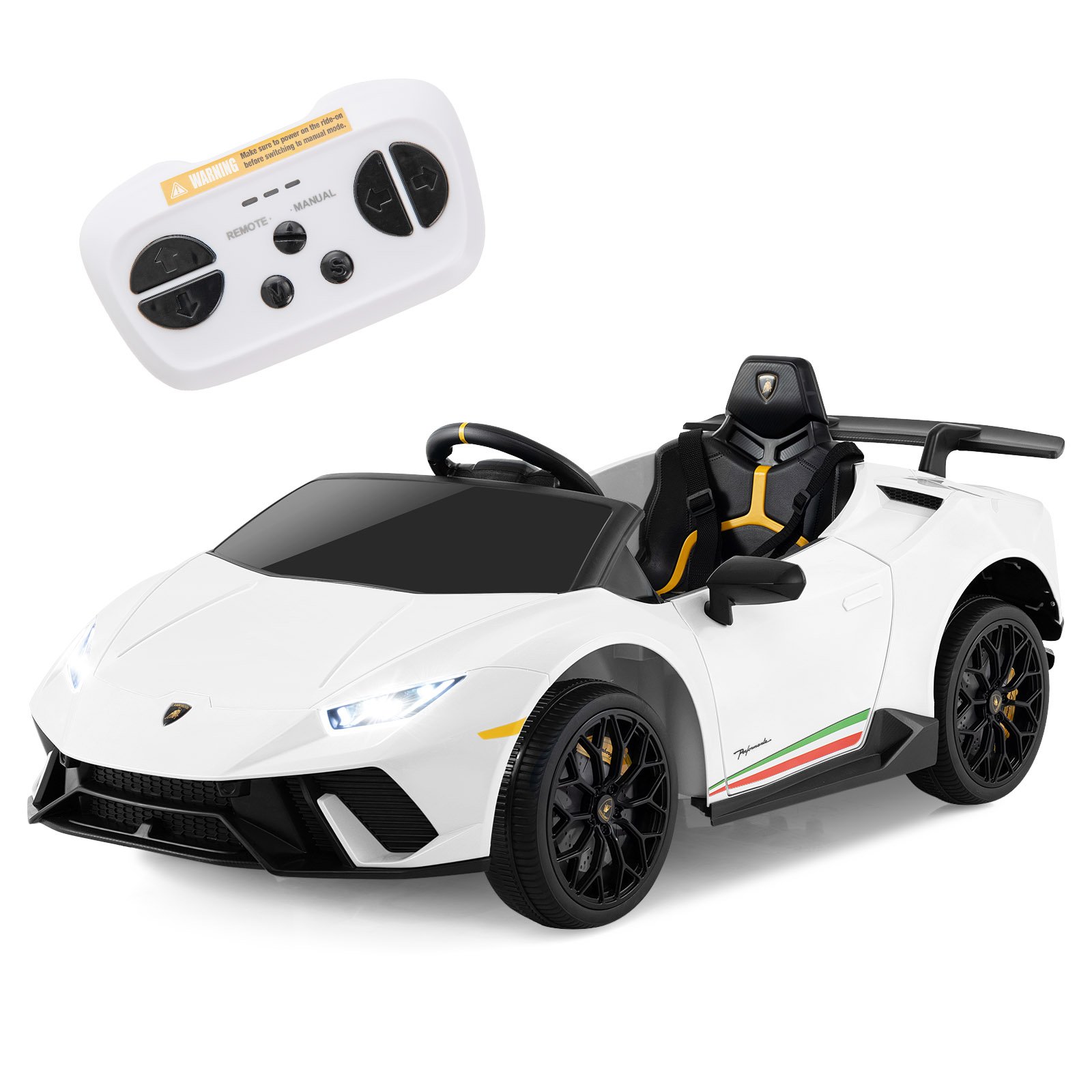 12V Kids Ride on Car Lamborghini with Remote Control and LED Lights-White