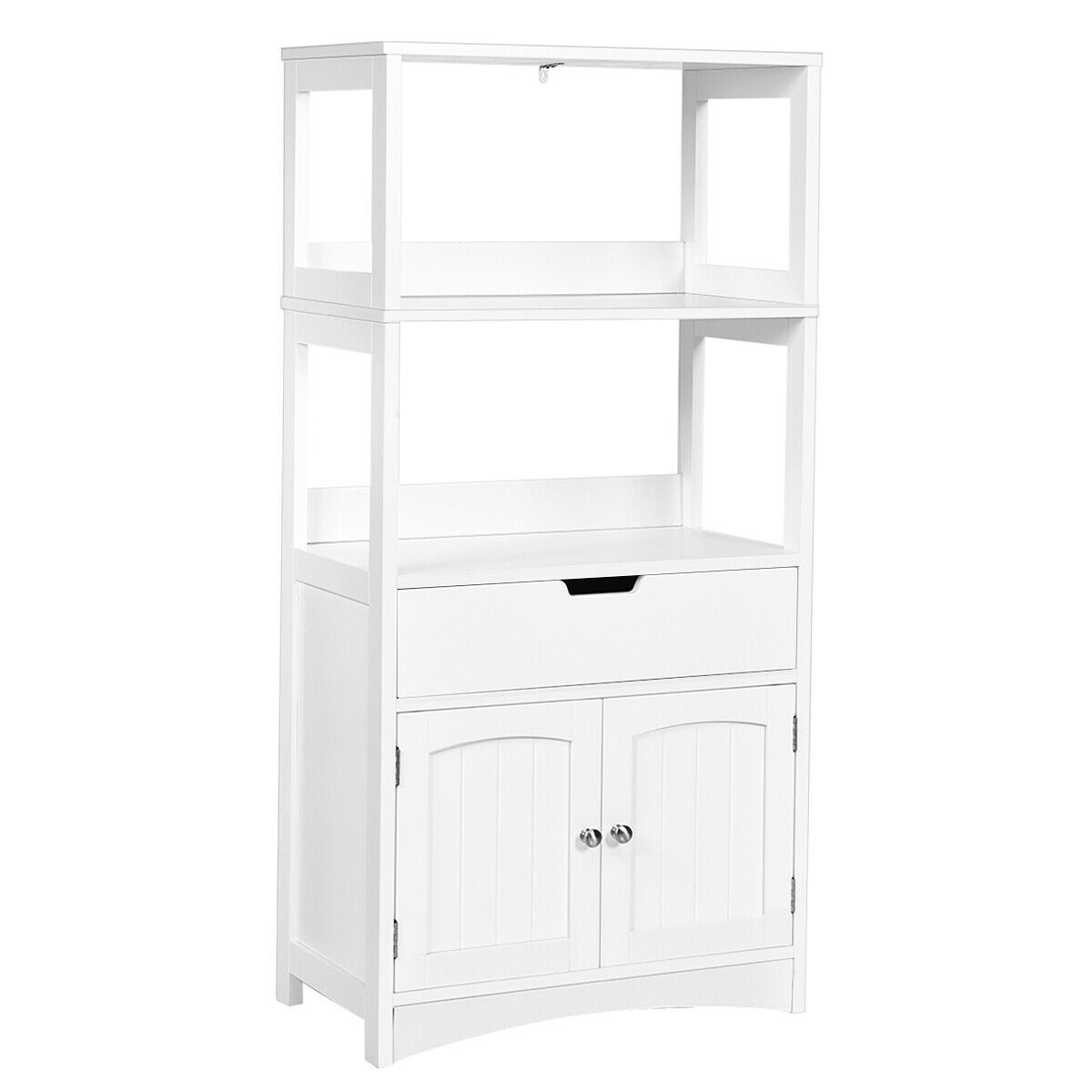 Freestanding Wooden Storage Cabinet with Open Shelves-White