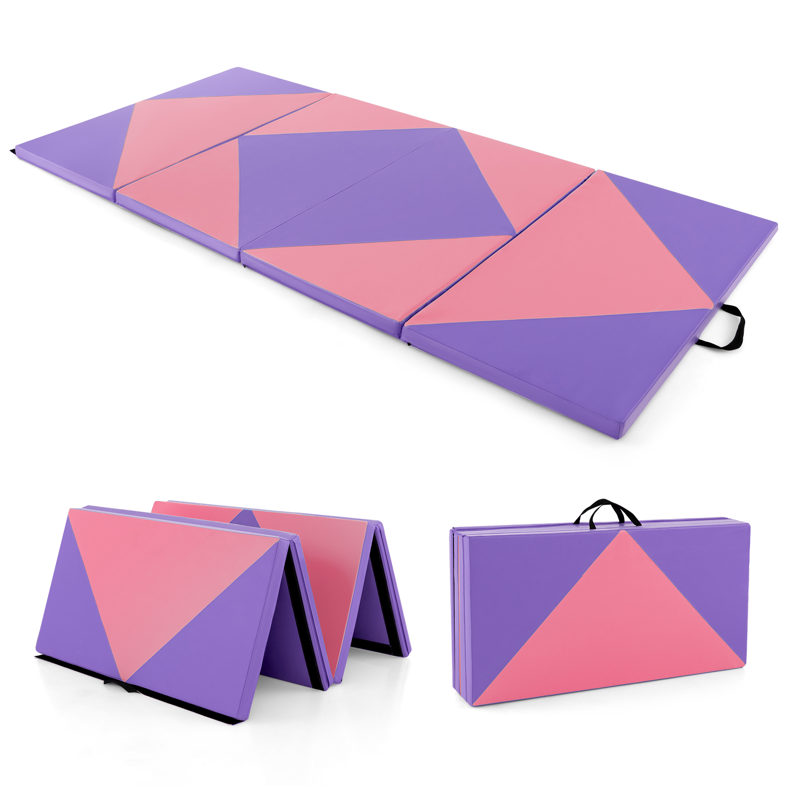 240cm PU Leather Folding Gymnastics Mat-Purple