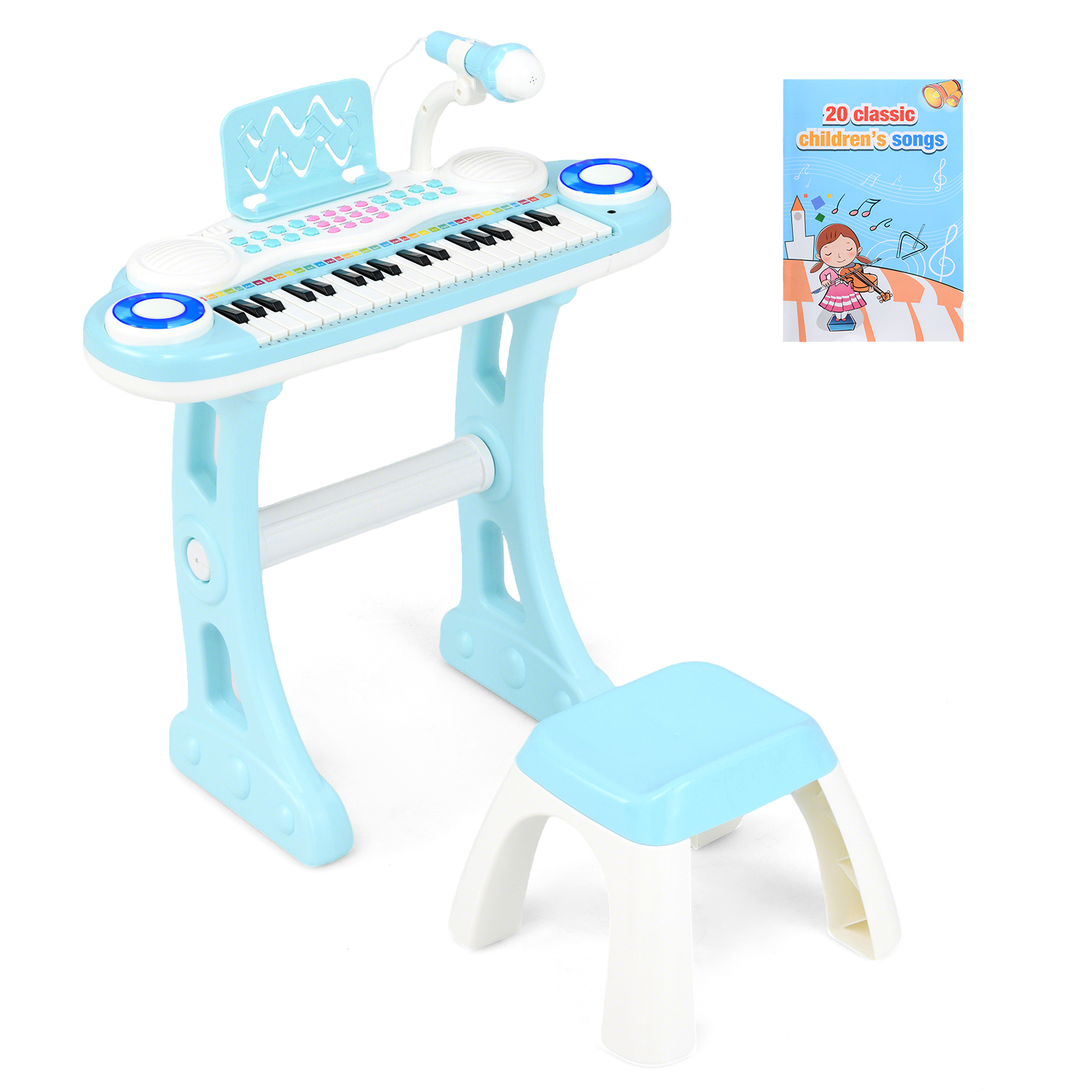 37 Keys Electronic Kids Piano Toy with Detachable Legs and Stool-Blue