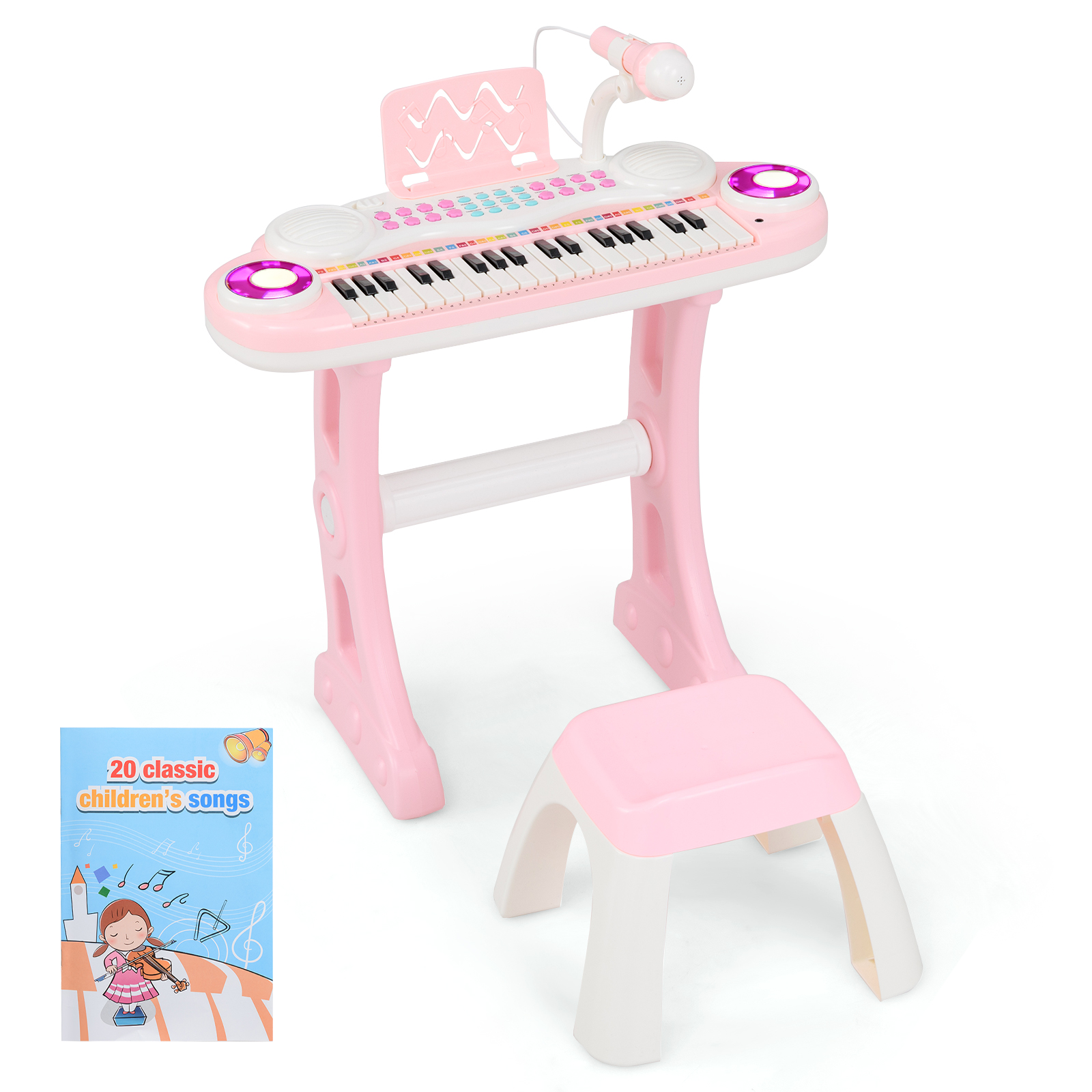 37 Keys Electronic Kids Piano Toy with Detachable Legs and Stool-Pink