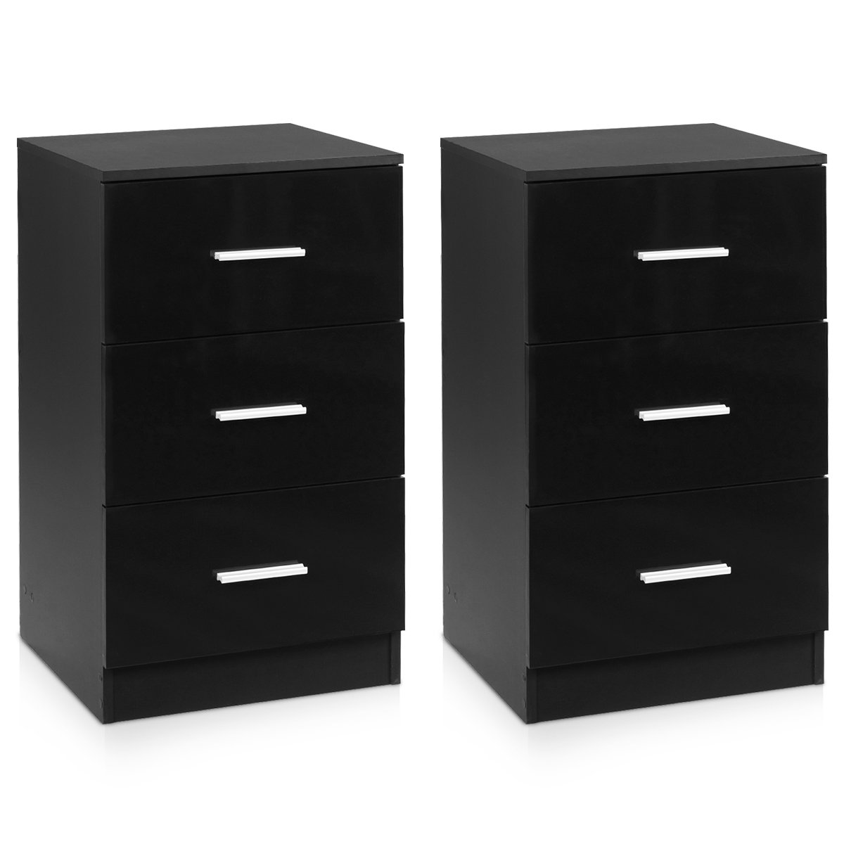 3-Drawer Wooden Dresser Cabinet Set of 2 with Anti-Toppling Device-Black