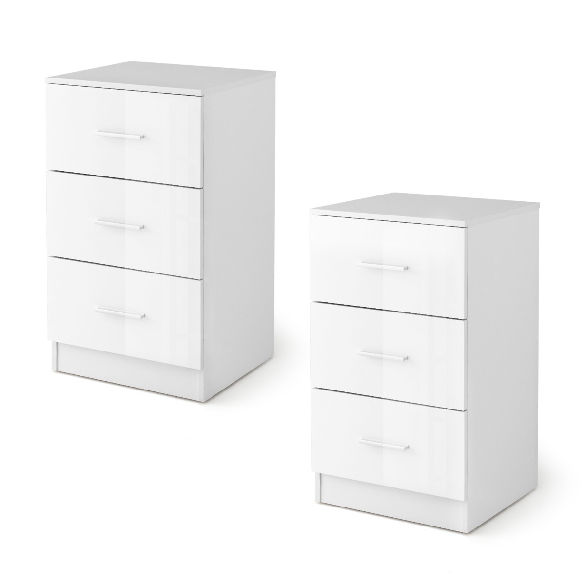 3-Drawer Wooden Dresser Cabinet Set of 2 with Anti-Toppling Device-White