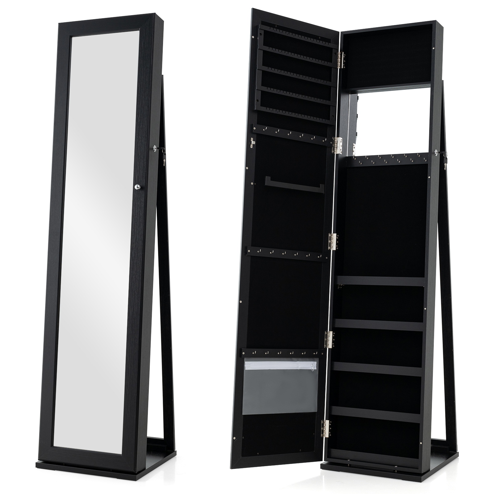 3-in-1 Mirrored Jewelry Armoire with Display Shelves-Black