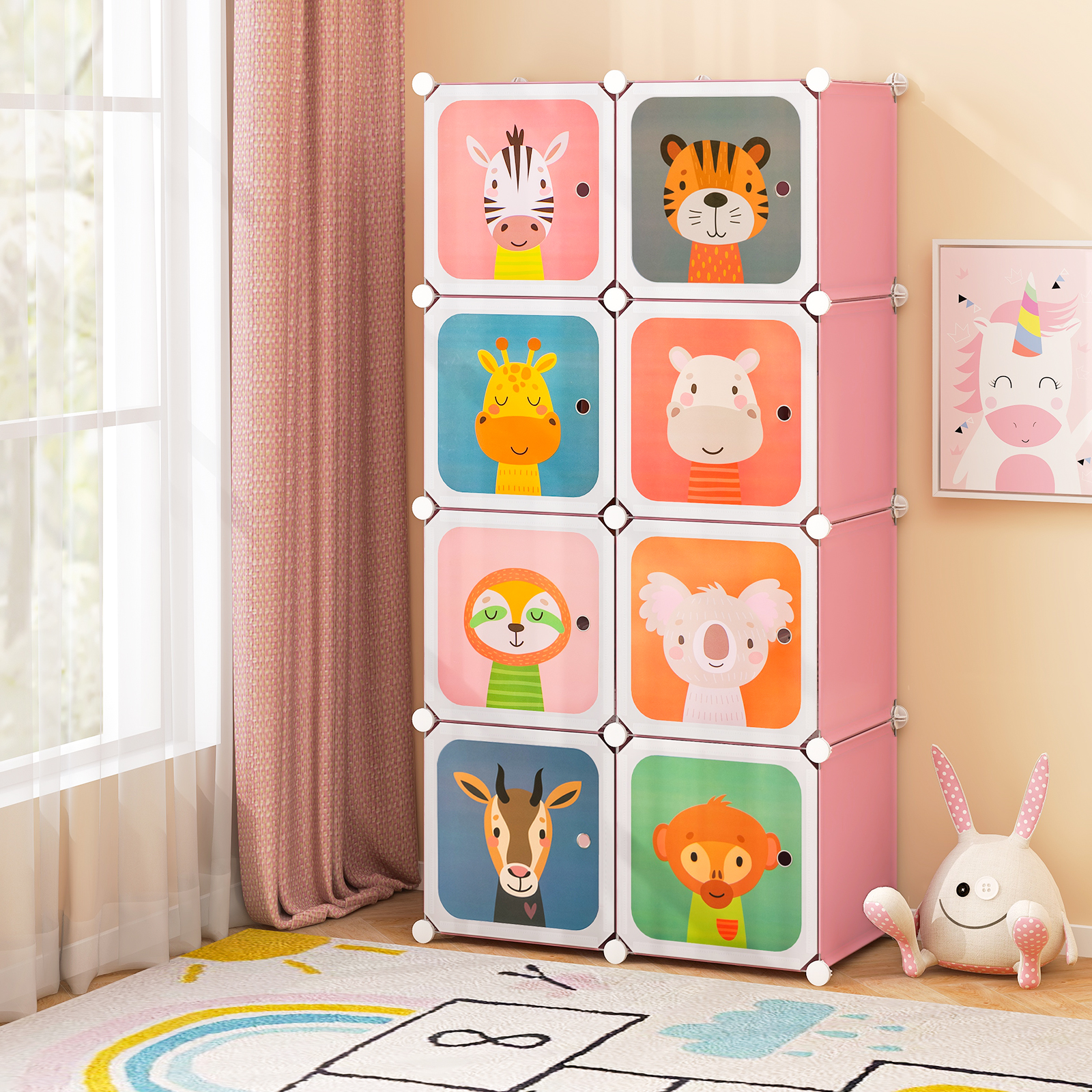 8_Cube_Portable_Kids_Wardrobe_with_Hanging_Section_Pink-1