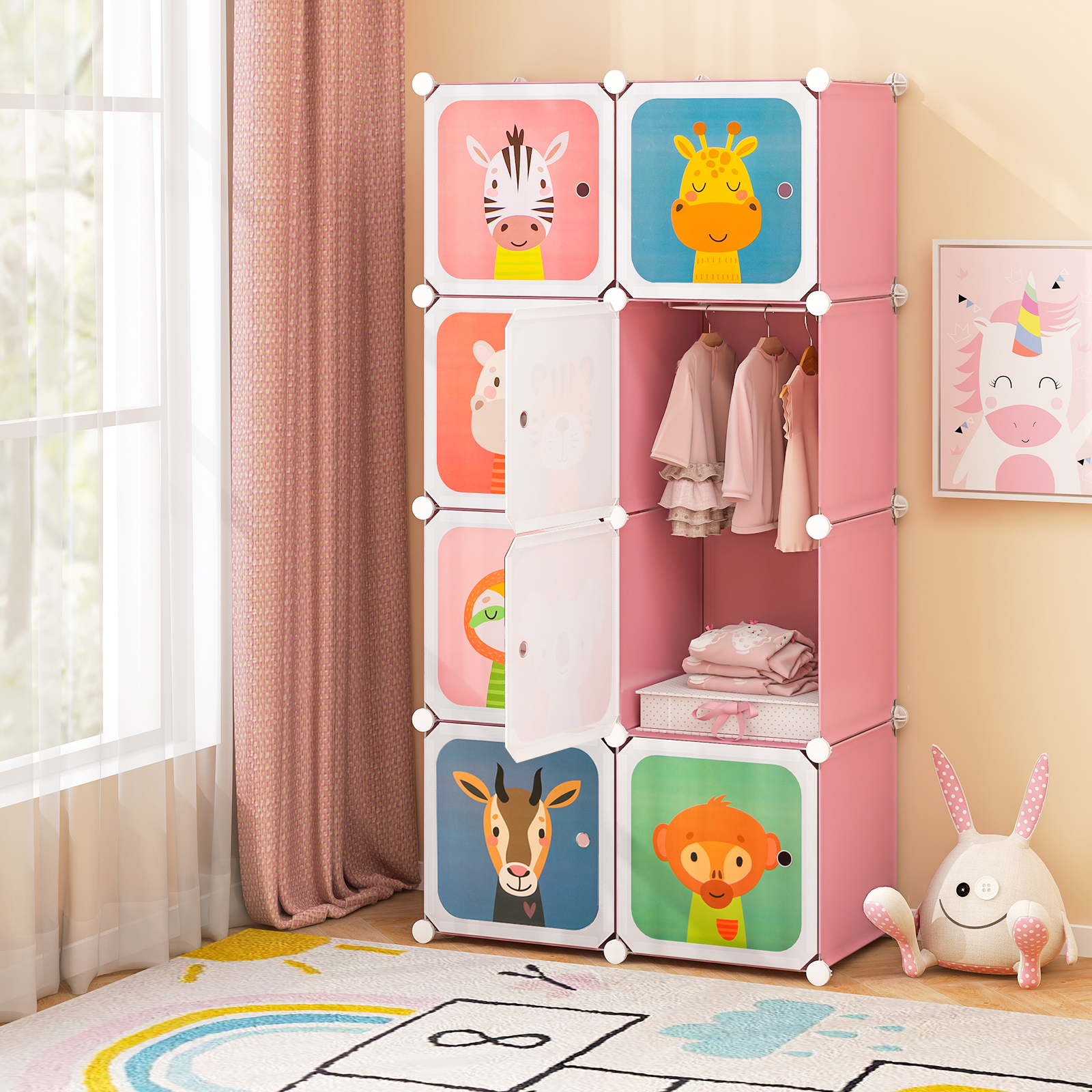 8_Cube_Portable_Kids_Wardrobe_with_Hanging_Section_Pink-2