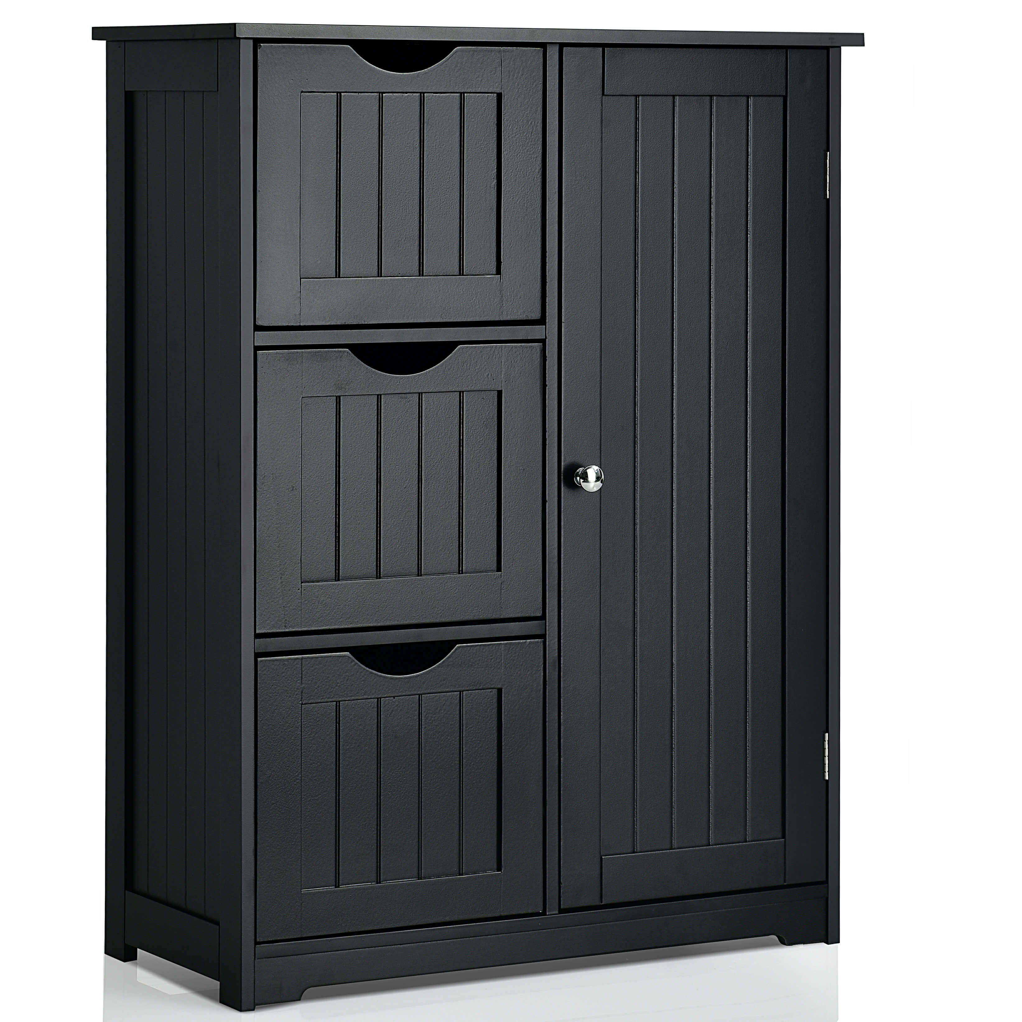 1-Door Freestanding Bathroom Cabinet with 3 Drawers-Black