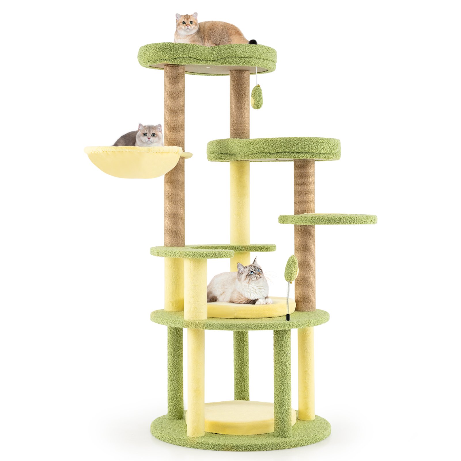 Multi-level Cat Tree with Wide Perch and Rotatable Basket-Green