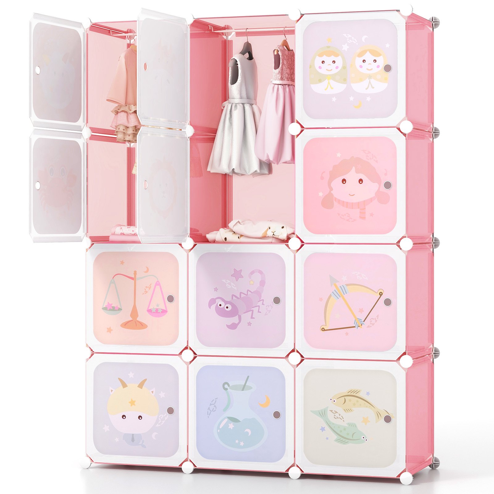 Children 12-Cube Wardrobe Baby Dresser Kids Bedroom Armoire-Pink