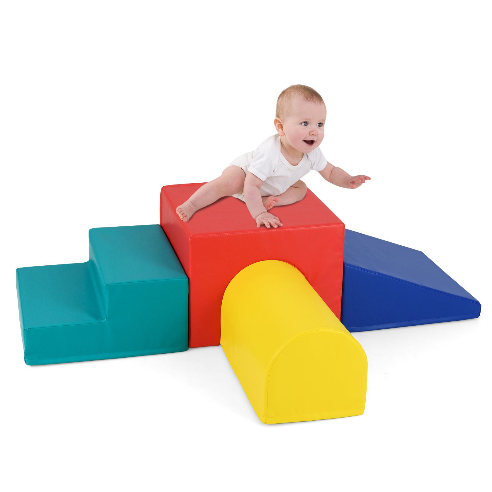 Climb and Crawl Foam Block Play Set for Infant Baby and Toddlers-Blue & Red