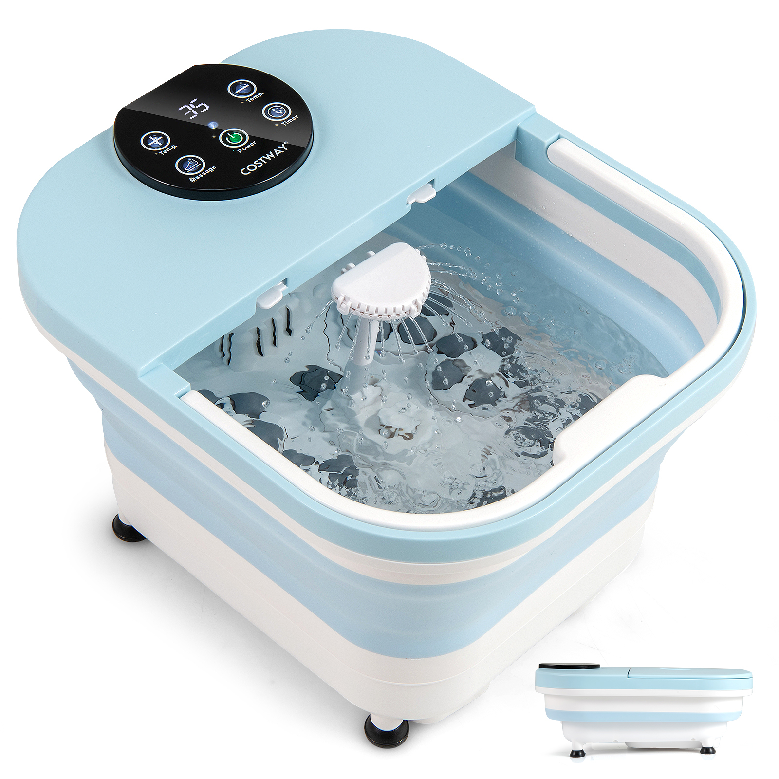 Collapsible Foot Spa Massager Bath Tub with Heat Shower and Timer-Blue