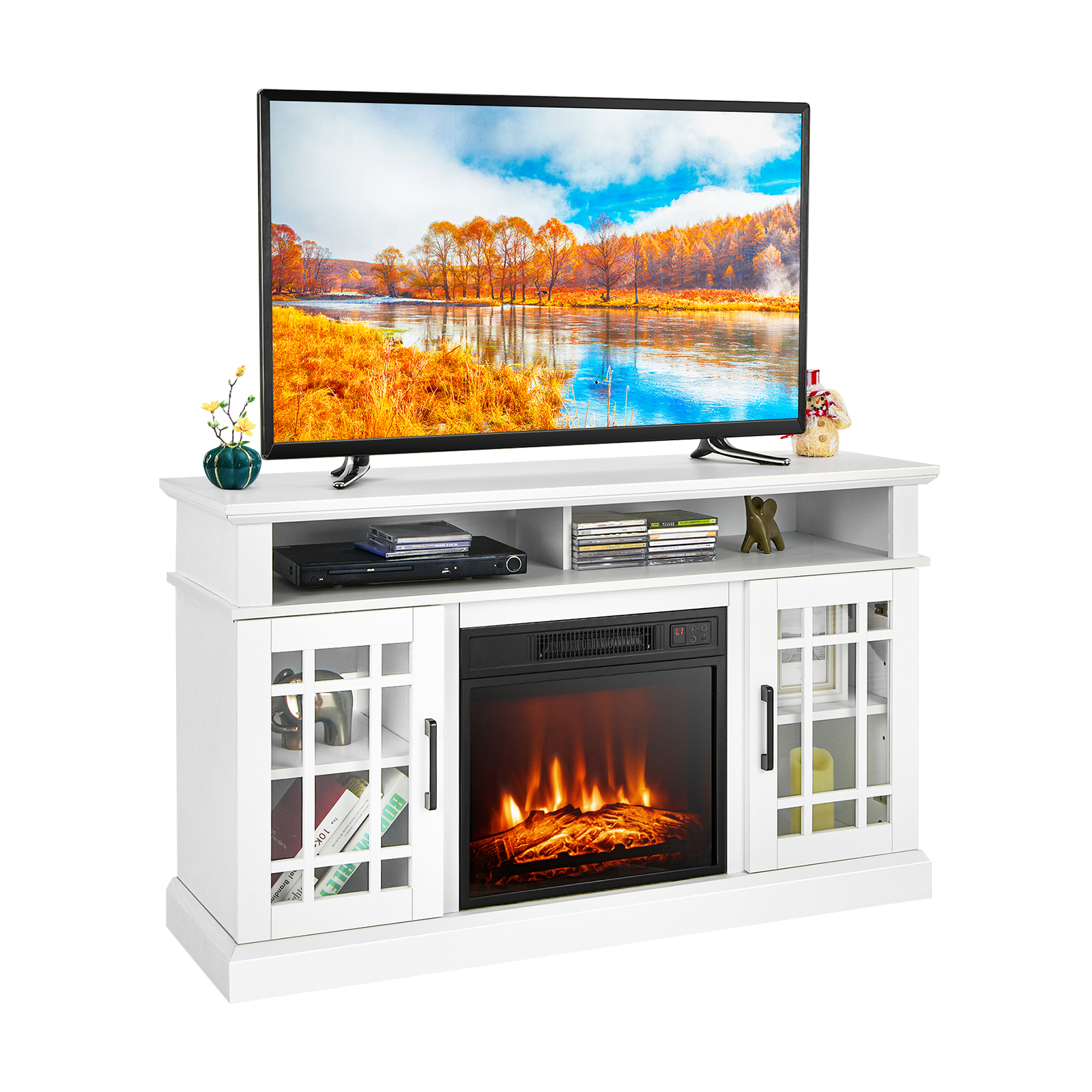 Fireplace TV Stand with 2000w Electric Insert and Remote Control-White