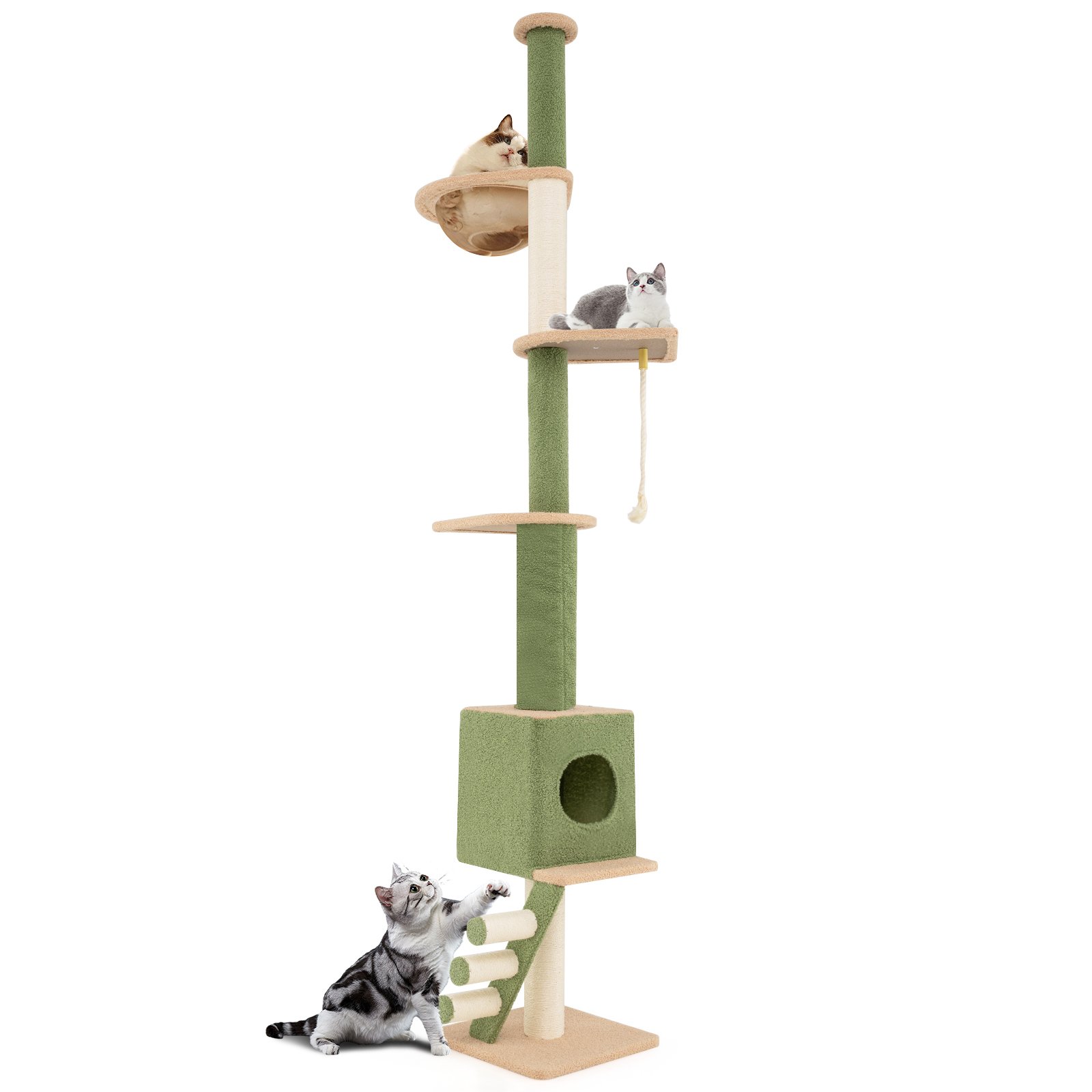 Floor to Ceiling Cat Tree with 218-270 cm Adjustable Height-Green