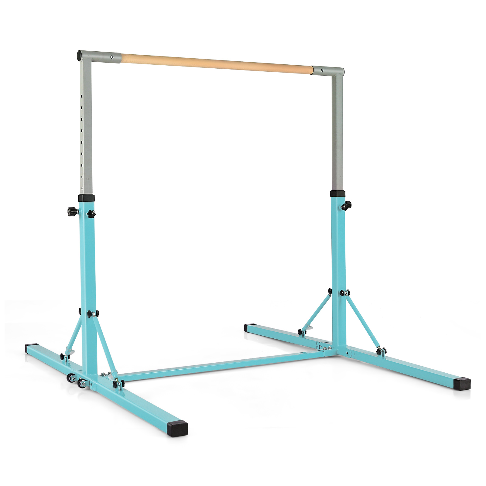 Kids Foldable Gymnastics Bar with 13 Adjustable Height-Green