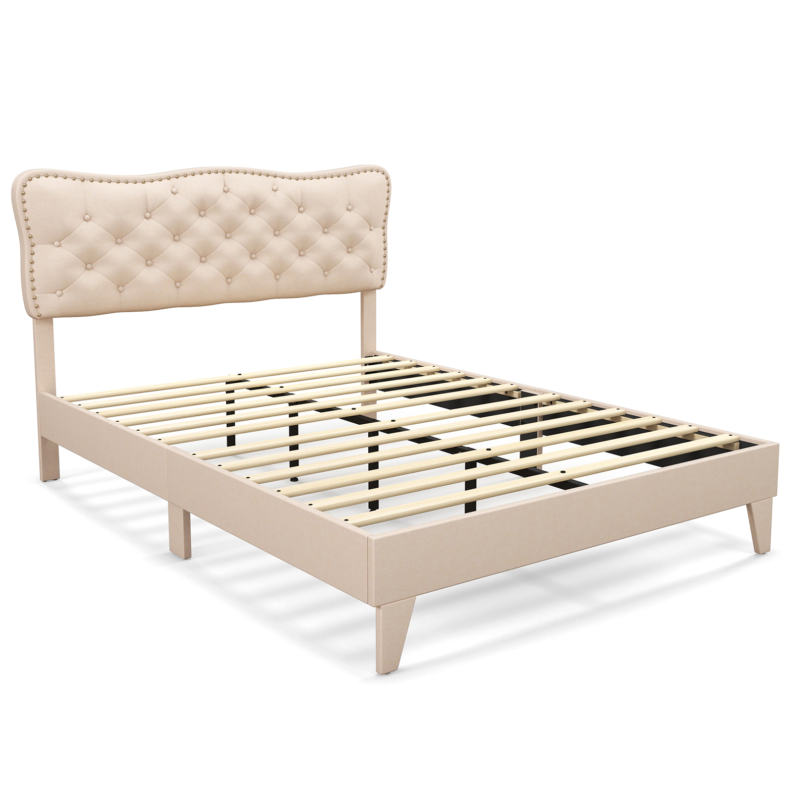 Double/King Size Bed Frame with Button Tufted Headboard-Double Size