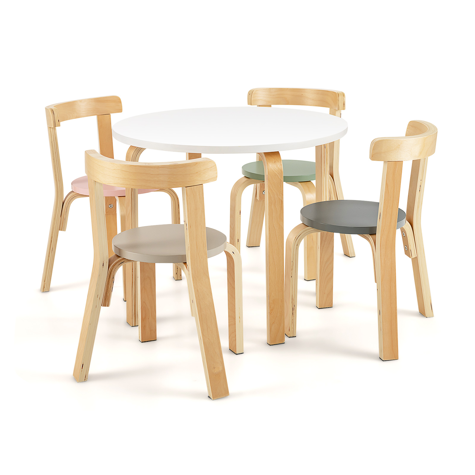 5 Pieces Kids Bentwood Curved Back Table and Chair Set-Pink & Grey