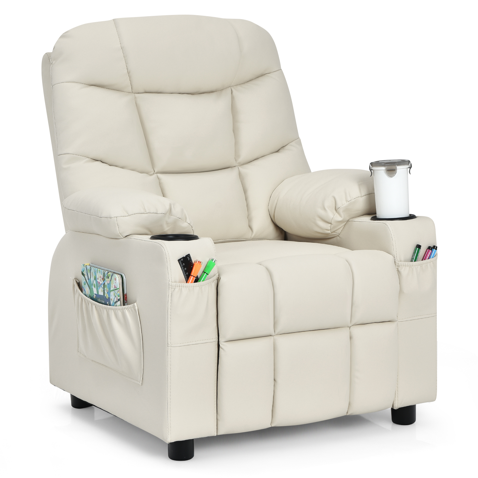 Kids Youth Toddler Upholstered Lounge Recliner Chai with Footrest-Beige