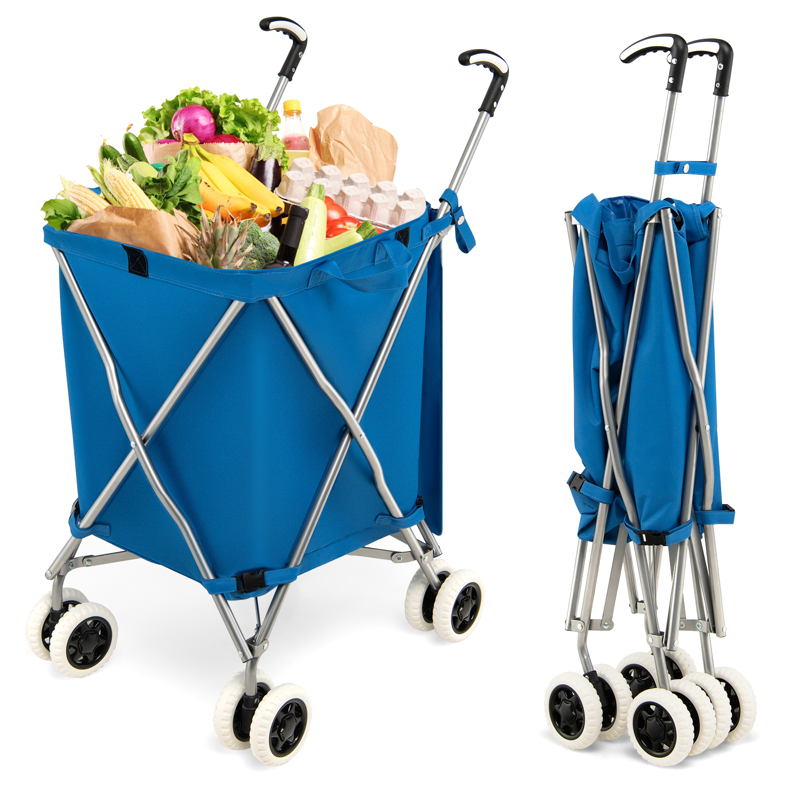 90L Folding Shopping Trolley with Removable Waterproof Bag and Cove-Blue