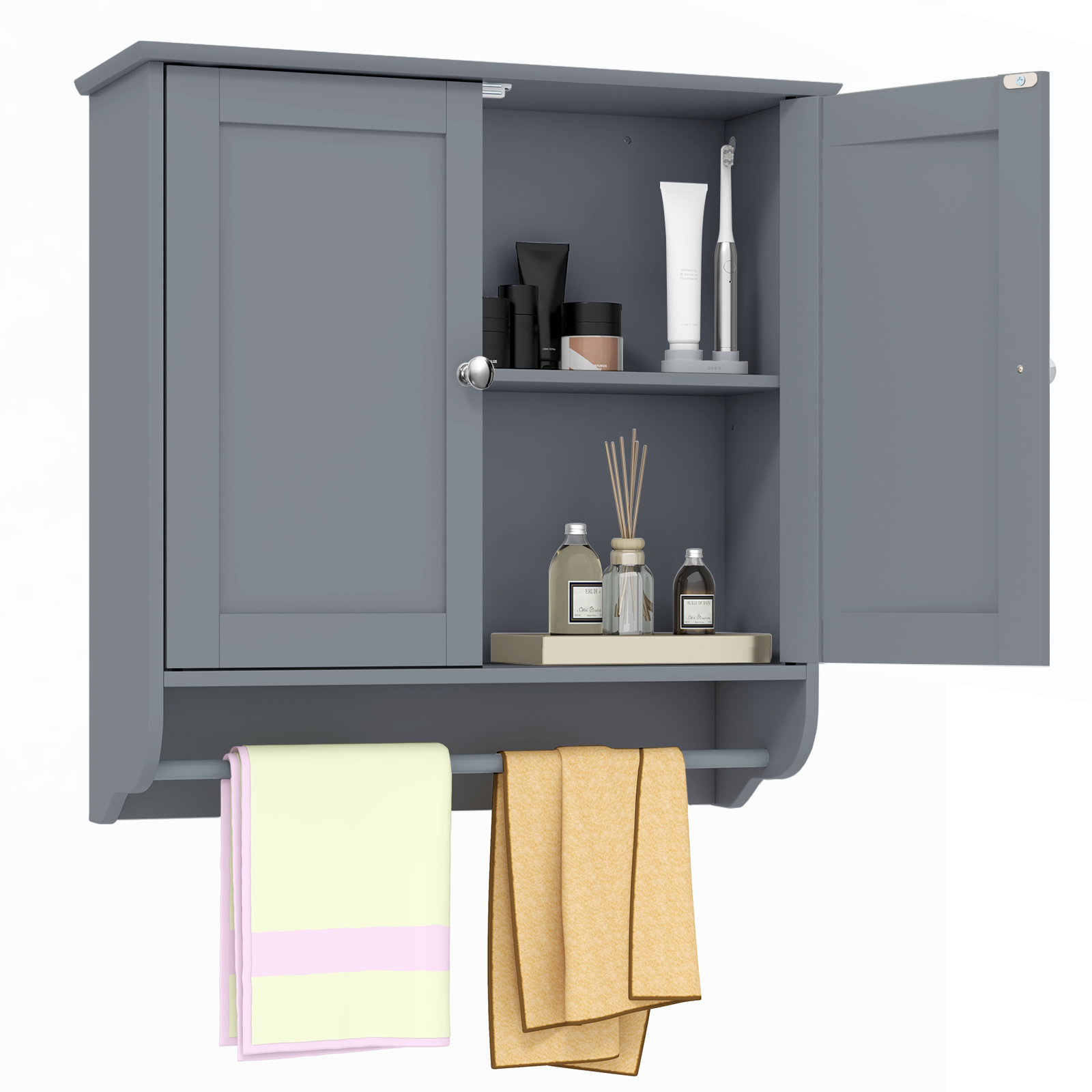 Wall Mounted Bathroom Cabinet with Adjustable Shelf-Grey