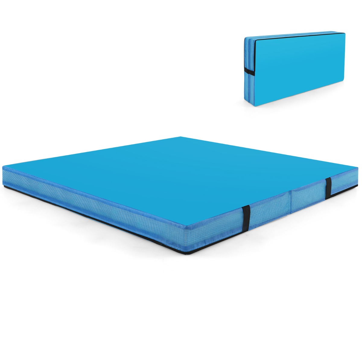 Folding Gymnastic Mat with PU Leather Cover and Carrying Handles-Blue