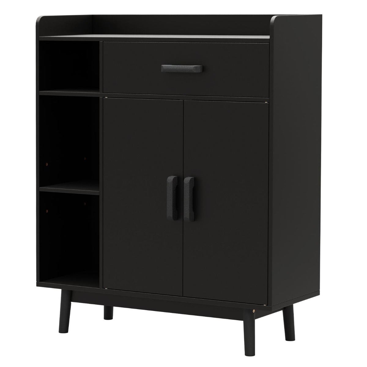 Freestanding Wooden Bookcase with Drawer and Adjustable Shelves-Black