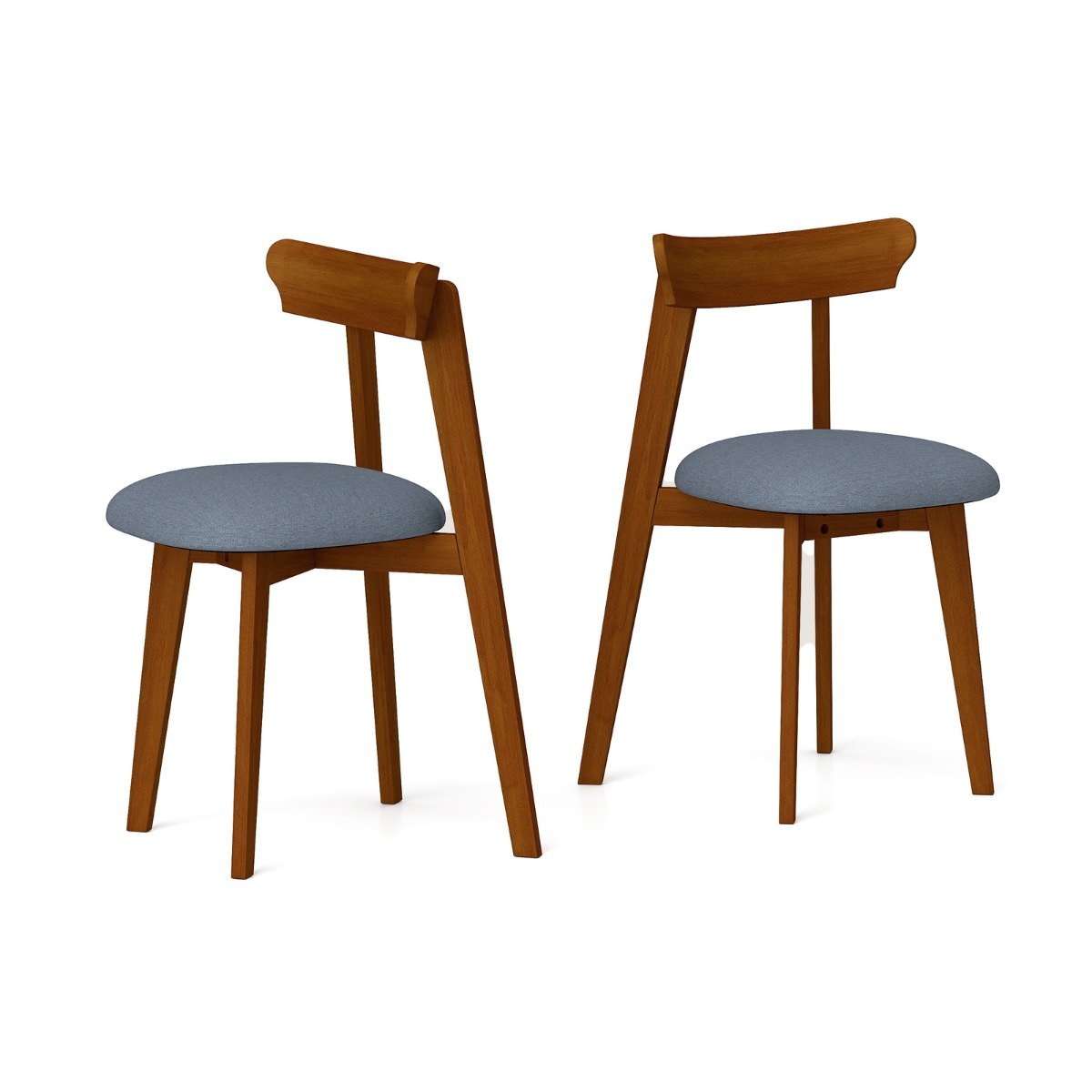 Mid-Century Modern Kitchen Chairs with Rubber Wood Frame and Padded Seat-Walnut